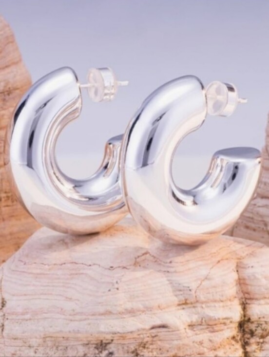 Milan C Jewelry - Milan Stainless Steel Chunky Sleek Hoop Earrings Gold-Plated Silver Post